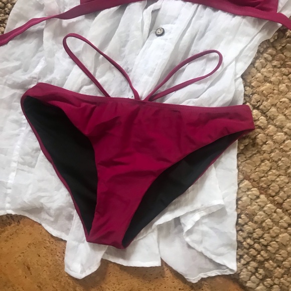 Cupshe War at Beach Halter Bikini Set in Wine - Picture 5 of 7